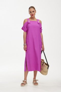 Сарафан с накладными карманами и поясом из ткани Твой имидж 1851 сирень - фото 3