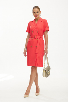 Яркое двубортное платье из текстиля Твой имидж 1853 коралл - фото 3