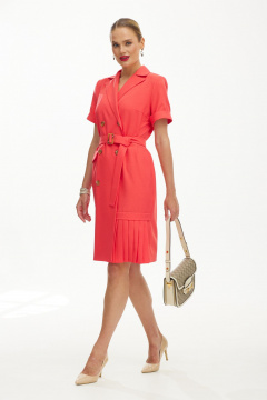 Яркое двубортное платье из текстиля Твой имидж 1853 коралл - фото 2