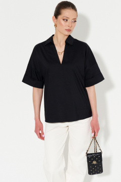 Свободная блуза с воротником и коротким рукавом Ketty К-14540 черный - фото 5