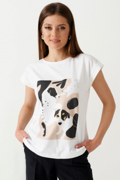 Классическая футболка из трикотажа с принтом Ketty К-14740 молочный - фото 1