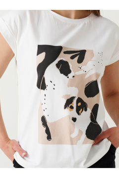 Классическая футболка из трикотажа с принтом Ketty К-14740 молочный - фото 3