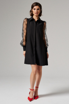 Платье мини с рукавами-летучками иоротом рубашечного типа Панда 69683w черный - фото 1