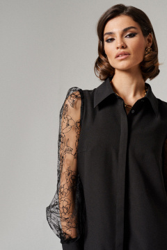 Платье мини с рукавами-летучками иоротом рубашечного типа Панда 69683w черный - фото 3