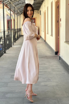 Платье миди в стиле нарядный с акцентными рукавами S.O.L O Me М-1563 бежевый - фото 3