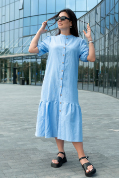 Летнее платье из льна с воланом и стойкой воротником Nati Brend 003 голубой - фото 3
