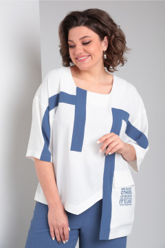 Летний женский костюм оверсайз из текстиля с карманами Rishelie 956 синий - фото 3