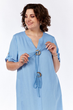 Платье летнее из льна с карманами и регулируемым рукавом SVT-fashion 600 голубой - фото 3