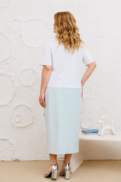 Комплект юбки и футболки на запах с принтом и карманами Michel chic 1376 белый,голубой - фото 5