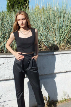 Джинсовые брюки с высокой посадкой и карманами демисезон Lady Smile 501 черный - фото 2