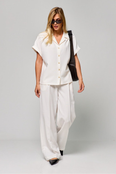 Блуза летняя с коротким рукавом и отстроченной планкой THE NAME 2293 молочный - фото 3