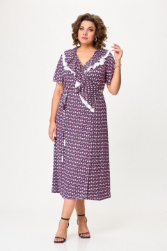 Летнее платье с запахом и шнурками из вискозы Avenue 0126 слива+молоко - фото 3