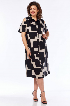 Платье прямого силуэта в мультиколоре с карманами Matini 3.1769 коричневый+молоко - фото 4