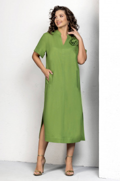 Платье в стиле бохо из льна с съемным цветком Gold Style 2611 салатовый - фото 5