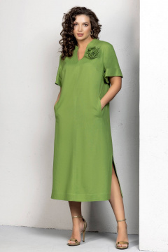 Платье в стиле бохо из льна с съемным цветком Gold Style 2611 салатовый - фото 1