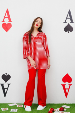 Блуза с запахом и воротником-стойкой из текстиля NikVa 478.4 красный_полоска - фото 5