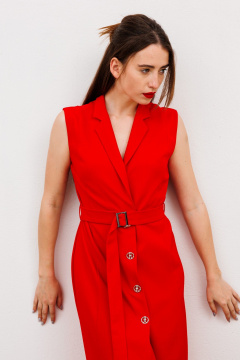 Платье-жилет макси с зашитыми швами и поясом NikVa 490-3 красный - фото 4