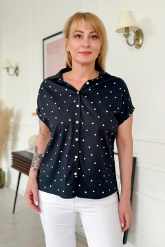 Блуза с разрезами и воротником-стойкой из хлопка Rumoda 2219 темно-синий - фото 5