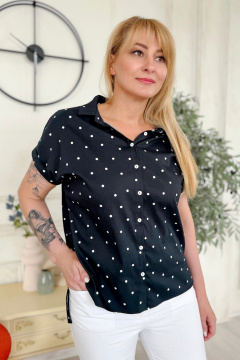 Блуза с разрезами и воротником-стойкой из хлопка Rumoda 2219 темно-синий - фото 4