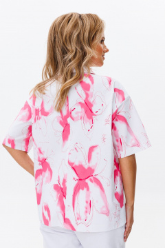 Костюм летний с жакетом и зауженными брюками из хлопка Mubliz 164/1 бело-розовый - фото 5