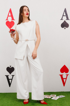 Элегантные летние брюки прямого кроя из текстиля NikVa 544-1 молоко - фото 5