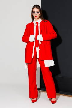 Костюм 3-ка из текстиля с приталенным жакетом и брюками NikVa 548-1 красный - фото 3