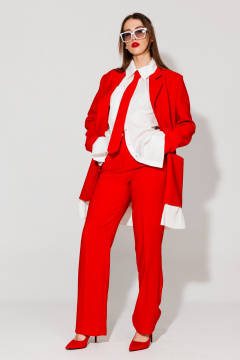 Костюм 3-ка из текстиля с приталенным жакетом и брюками NikVa 548-1 красный - фото 1
