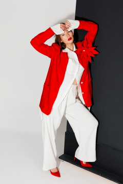 Брошь объемный цветок из костюмной ткани со стразами NikVa 550-1 красный - фото 3