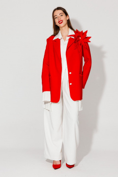 Брошь объемный цветок из костюмной ткани со стразами NikVa 550-1 красный - фото 1