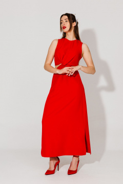 Красное платье прямого силуэта до щиколотки с драпировкой NikVa 551-1 красный - фото 1