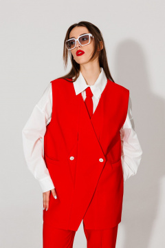 Жилет двубортный оверсайз из текста с нагрудными карманами NikVa 552-1 красный - фото 2