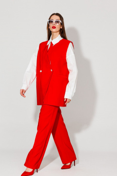 Костюм 3-ка из текстиля с жилетом и галстуком NikVa 553-1 красный - фото 5