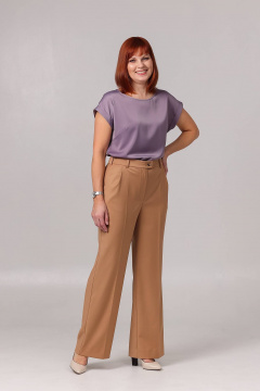 Брюки прямые из текстиля с карманами и складками Соджи 614 песочный - фото 2