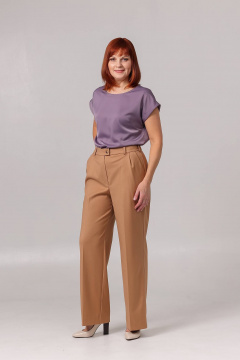 Брюки прямые из текстиля с карманами и складками Соджи 614 песочный - фото 1