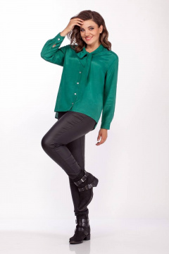 Блуза прямого силуэта на пуговицах с воротником-бантом Anna Majewska 1390 изумруд - фото 1