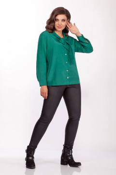 Блуза прямого силуэта на пуговицах с воротником-бантом Anna Majewska 1390 изумруд - фото 2
