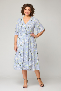 Платье с V-образным вырезом и асимметричным низом ANASTASIA MAK 1193 голубой - фото 2