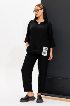 Летний комплект блузка с капюшоном и брюки бананы Anastasia 1118 черный - фото 2