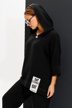 Летний комплект блузка с капюшоном и брюки бананы Anastasia 1118 черный - фото 3