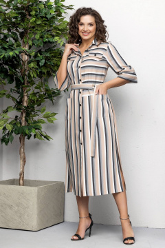 Летнее рубашечное платье из полоски с поясом Gold Style 2620 - фото 1