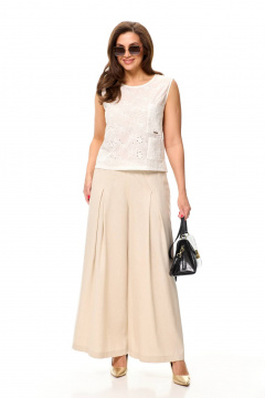 Летний комплект блузон и палаццо из вискозы Taita plus 2419 молоко+беж - фото 2