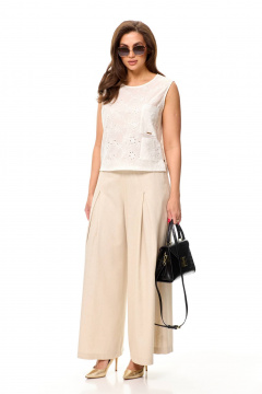 Летний комплект блузон и палаццо из вискозы Taita plus 2419 молоко+беж - фото 1