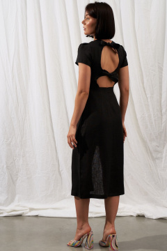 Миди-платье Айрис с разрезом и завязками из льна Puella 3001 черный - фото 2