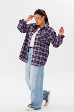 Демисезонная шерстяная клетчатая рубашка в стиле кэжуал Anelli 1452 аметистовый - фото 4