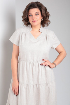 Льняное платье макси с воланами и V-образным вырезом Celentano lite 5028.1 натуральный - фото 4