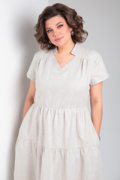 Льняное платье макси с воланами и V-образным вырезом Celentano lite 5028.1 натуральный - фото 3