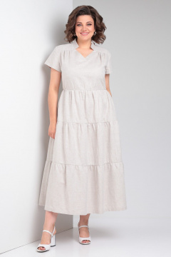 Льняное платье макси с воланами и V-образным вырезом Celentano lite 5028.1 натуральный - фото 2