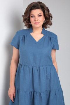 Льняное платье макси с воланами и карманами Celentano lite 5028.2 синий - фото 2