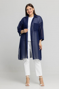 На каждый день синяя блузка-рубашка из шифона Avila 0955 темно-синий - фото 1