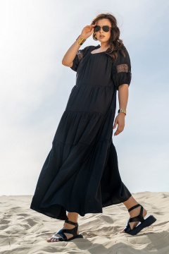 Легкое платье на бретелях с кружевными вставками и воланами Andina 829 чёрный - фото 1